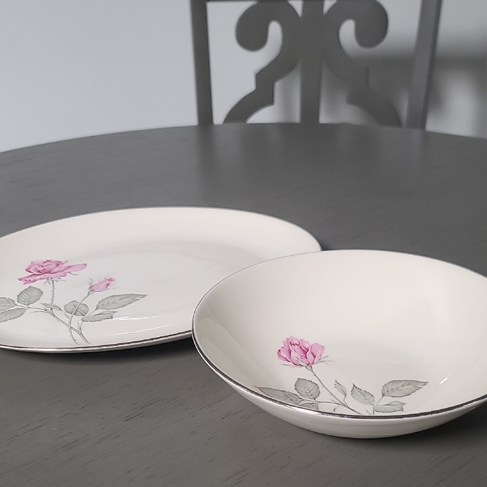 Zylstra Fine Dinning Serving Plate & Bowl Pink Rose Design - Picture 2 of 9